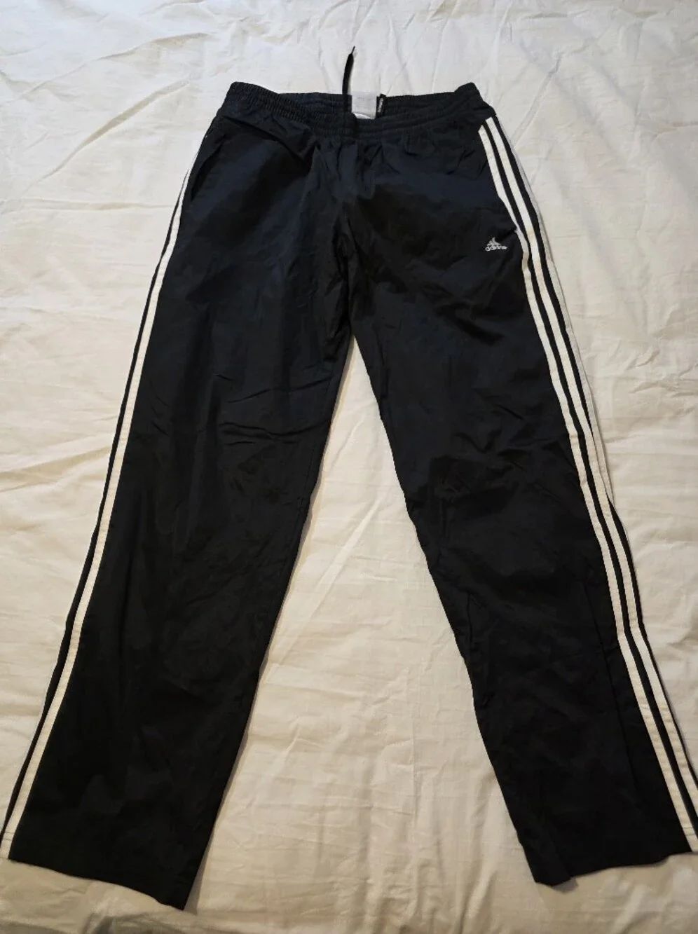 Adidas Men’s Black Track Pants with White Stripes Size Large